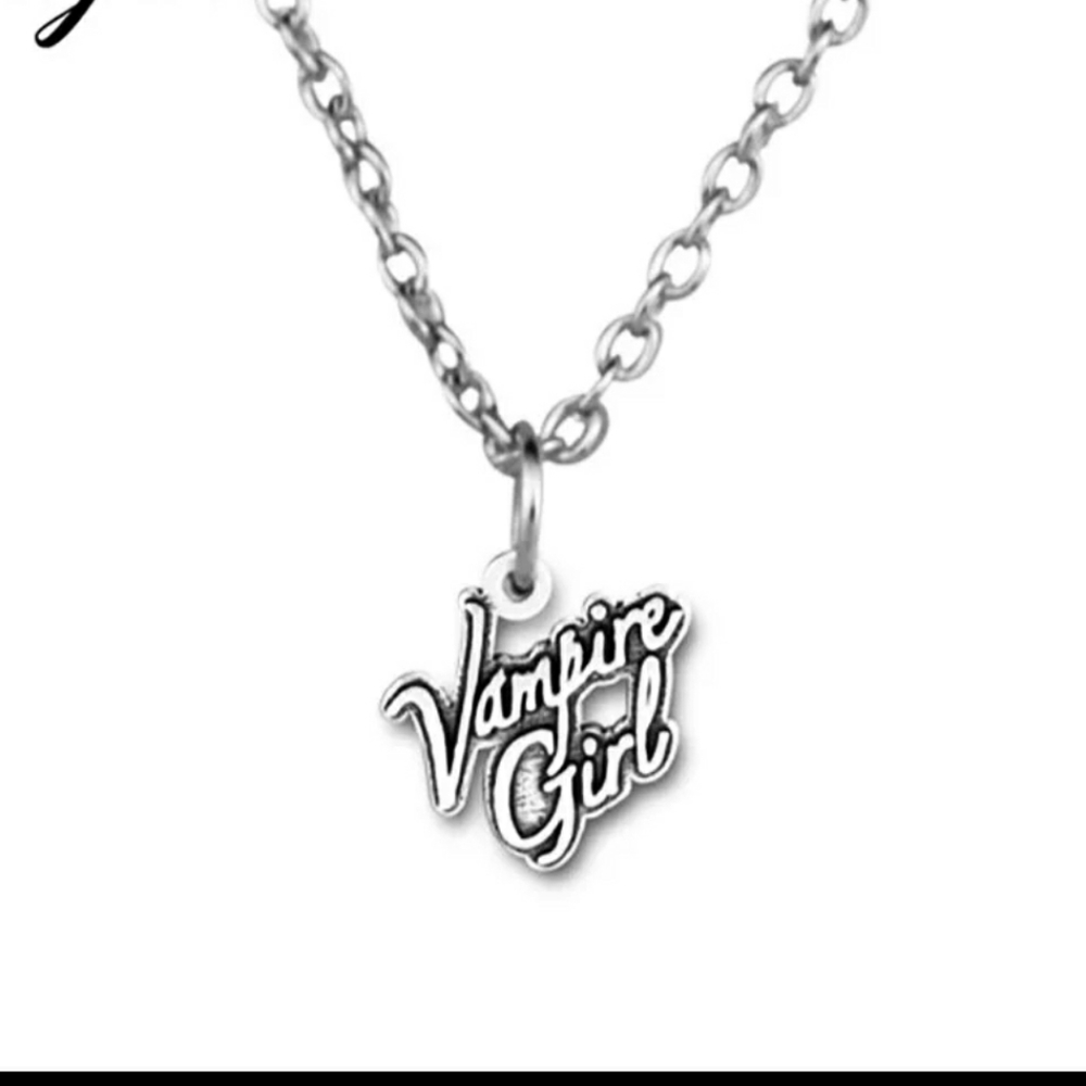 Vampire girl necklace Halloween bite me blood bat